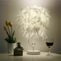 Feather Shade Table Lamp Vintage Elegant Bedside Desk Night Light Lampshade Gift EU Plug