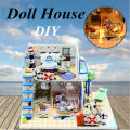 Hoomeda DIY Wooden Doll House Blue Ocean Coast Miniature Furniture Music Light Gift Decoration