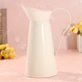 White Vintage Shabby Chic Cream Vase Enamel Pitcher Jug Pot Tall Metal Wedding Decor