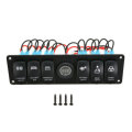 12V 6 Gang LED Rocker Switch Panel ON-OFF Toggle Circuit Breaker for RV Car Marine Boat