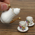 8pcs Porcelain Vintage Tea Sets Teapot Coffee Retro Floral Cups Doll House Decor Toy