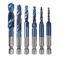 Drillpro 6pcs M3-M10 Combination Drill Tap Bit Set HSS 6542 Blue Nano Coated Deburr Countersink Dril