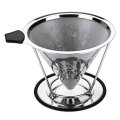 Stainless Steel Pour Over Coffee Dripper Flower Pattern Paperless Reusable Double Mesh Cone Filter