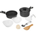 10 Pcs 1-2 People Camping Cookware Set Bowl Spoon Pot Pan Cooking Tableware Outdoor Picnic