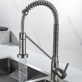 Kitchen Sink Faucet Solid Brass Single Handle Single Lever Pull Down Sprayer Spring Spout Mixer Tap