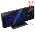2Pcs LED Mirror Alarm Clock Big Screen Temperature and Humidity Display with Radio and Time Projecti