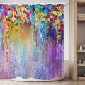 Watercolor Bathroom Decor Shower Curtain Colorful Flowers Pattern Waterproof Polyester Fabric Bathro