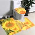 3pcs/Set Yellow Sunflower Non-Slip Bathroom Pedestal Rug Lid Toilet Cover Bath Mat Floor Carpet Home