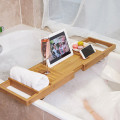 New Honana BX-816 Expandable Bamboo Bath Caddy Wine Glass Holder Tray Over Bathtub Rack Suppor