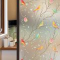 (Size 45 200cm )3D Matte Window Sticker Colorful Bird Non-adhesive Frosted Glass Static Cling St...