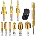 10pcs Step Drill Bit Set 1/4 Inch Hex Shank 5 Flute Countersink Drill Bit Set with Automatic Center