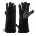 16 Inches Two Layer Cow Leather Lengthened Black Grey Welding / Barbecue High Temperature Resistant