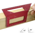 Red Aluminum Alloy Woodworking Scriber T Ruler Multifunctional 45/90 Degree Angle Ruler Angle Protra