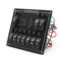 12-24V 10 Gang Boat Marine Blue LED Rocker Switch Panel Circuit Breaker Voltmeter