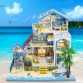 Wooden DIY Beach Villa Doll House Miniature Kit Handmade Assemble Toy with LED Light for Birthday Gi