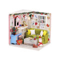Wooden Living Room DIY Handmade Assemble Doll House Miniature Furniture Kit Education Toy with LED L