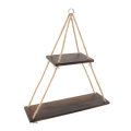 2 Layers Wooden Wall Floating Shelves Hanging Rope Swing Flower Pot Storage Rack Shelf Home Wall Dec