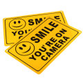 2Pcs SMILE YOU`RE ON CAMERA Warning Security Yellow Sign CCTV Video Surveillance Camera Sticker 28x1