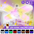 3-IN-1 bluetooth Music Light RGB Ceiling Lamp Foldable 4 Leaves LED Bulb with Remote Control