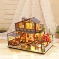 Wooden DIY Courtyard Doll House Miniature Kit Handmade Assemble Toy with LED Light Dust-proof Cover