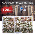 128Pcs Rivnut Rivet Nut Kit Round Head M3 M4 M5 M6 M8 M10 M12 Kit Set ABS Case