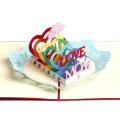 GFM2050R 3D Mother`s Day Greeting Cards I Love Mom Flower  Heart-shape Paper Handmade Anniversary Bi