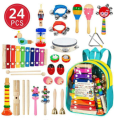 24PCS Musical Percussion Instrument Set,Toddler Musical Education Instruments Toys Wooden Percussion