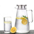 1.5L Clear Glass Pitcher Jug Water Drinking Tea Pot Carafe Stainless Steel Lid