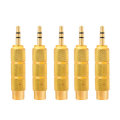 NAOMI 5Pcs/ 1Set Golden Metal 6.5mm Male To 3.5mm Female Audio Adapter Stereo AUX Converter Amplifie