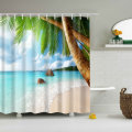 Bathroom Shower Curtain Washroom Tropical Beach Palm Trees 12 Hooks 180*180CM