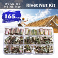 165Pcs Rivnut Rivet Nut Kit Round Head M3 M4 M5 M6 M8 M10 Kit Set ABS Case