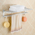 Bathroom Alumimum Folded Silver Bath Towel Shelf Washcloth Rack Holder With 5 Hooks Storage Rack