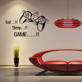 Creative Art Game Handle Wall Stickers "EAT SLEEP GAME" Black Vinyl Removable Printed Game Lovers Be