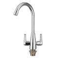 Chrome Modern Kitchen Sink Basin Faucet Twin Lever Rotation Spout Cold and Hot Water Mixer Tap