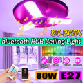 E27 80W 3 Blades bluetooth Smart LED Bulb RGBW Folding Music Speaker Ceiling Lamp+Remote Control AC8