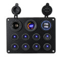 8 Gang Switch Panel 12V-24V Toggles ON OFF USB Voltage Interior Controls Car Boat Marine LED Rocker