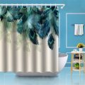 180X180CM Watercolor Decor Shower Curtain Peacock Feather Pattern Waterproof Polyester Fabric Bathro