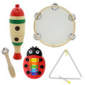 5-Piece Set Orff Musical Instruments Fish Frog/Hand Tambourine/Single Bar Bell/Music Triangle Iron/B