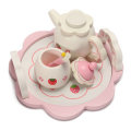 Wooden Kids Simulation Tea Set Role Game Kitchen Toys Pretend Ice Cream Cups Cooking Set Teapot Tray