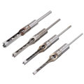 Drillpro 4pcs Square Hole Drill Bits Woodworking Auger Mortising Chisel Set Kit 1/4 to 1/2 Inch Tool