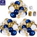 61Pcs Navy Theme Party Balloon Set Arch Latex Balloon with Gold Confetti Set for Kids Baby Shower Bi