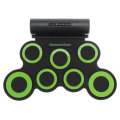 Portable Electronic Digital USB 7 Pads Roll up Set Silicone Green Electric Drum Kit with Drumsticks