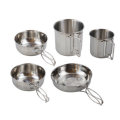 IPRee 5Pcs Camping Cookware Kit Stainless Steel Pot Frying Pan Cup Picnic BBQ Tableware Set with S