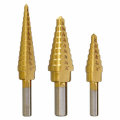 Drillpro 3Pcs HSS Round Shank Titanium Coated Quick Change Step Drill Bits 3/16-1/2 1/8-1/2 1/4-3/4