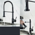 Matte Black Kitchen Sink Faucets Brass Single Lever Pull Out Spring Spout Mixers Tap Hot Cold Water