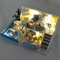 Wooden DIY Handmade Assemble Miniature Doll House Kit Toy with Furniture LED Light Music and Glass D