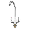 Chrome Modern Kitchen Sink Basin Faucet Twin Lever Rotation Spout Cold and Hot Water Mixer Tap