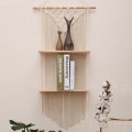 Hand-woven Macrame Bohemia Modern Rack Storage Rack Sling Wood Shelf for Wall Decoration