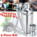 5Pcs Stainless Steel Cocktail Drink Bartender Shaker Mixer Bar Mixing Kit Tools