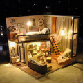 T-Yu New Mini Cockloft DIY Doll House Miniatures Furniture Kit Kids Gift LED Light